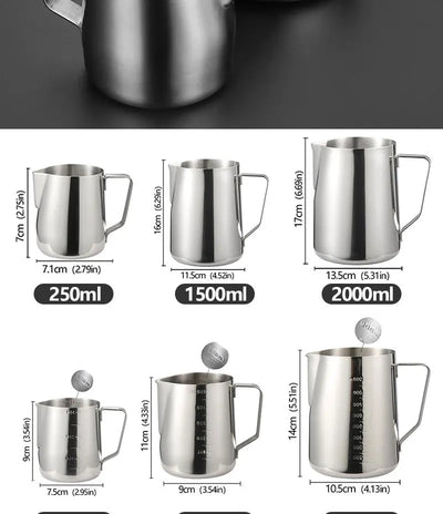 Stainless Steel Milk Frother Jug Coffee Latte Pitcher Measurement  Espresso Barista Tool Coffee