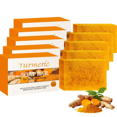 5Pcs Turmeric Soap Lemon Acids Handmade Soap Kojic acid soap Natural Skincare Bar for Exfoliating Body And Face